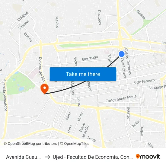 Avenida Cuauhtemoc, 413 to Ujed - Facultad De Economia, Contaduría Y Administración map
