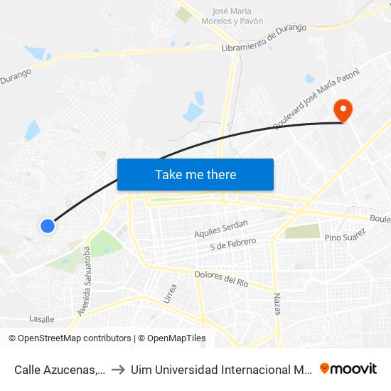 Calle Azucenas, 322 to Uim Universidad Internacional Mexicana map