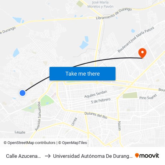 Calle Azucenas, 322 to Universidad Autónoma De Durango (Lobos) map