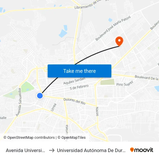 Avenida Universidad, 119 to Universidad Autónoma De Durango (Lobos) map