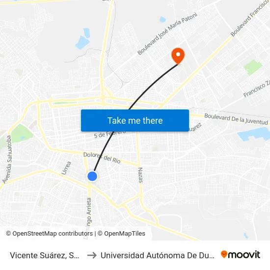 Vicente Suárez, Sn-S Coced to Universidad Autónoma De Durango (Lobos) map