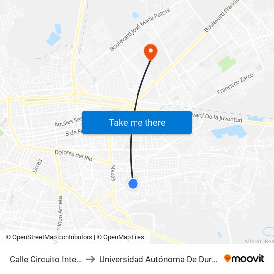 Calle Circuito Interior, 709 to Universidad Autónoma De Durango (Lobos) map