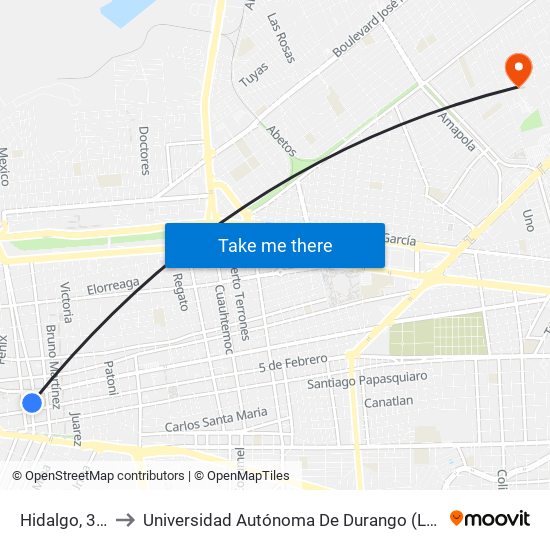 Hidalgo, 321 to Universidad Autónoma De Durango (Lobos) map