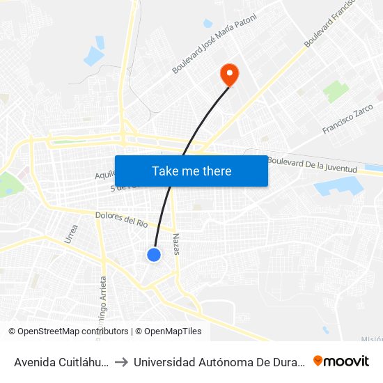 Avenida Cuitláhuac, 113 to Universidad Autónoma De Durango (Lobos) map