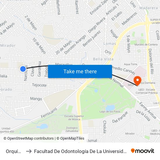Orquídea, 222 to Facultad De Odontología De La Universidad Juárez Del Estado De Durango map