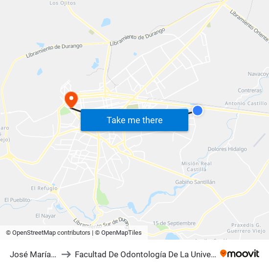 José María Morelos, 217 to Facultad De Odontología De La Universidad Juárez Del Estado De Durango map