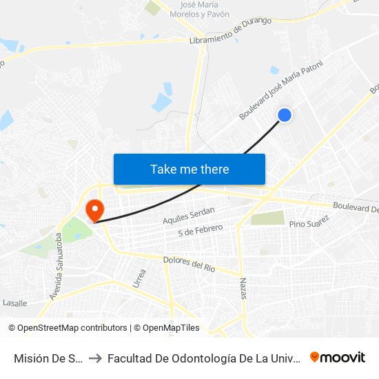 Misión De San Carlos, 103 to Facultad De Odontología De La Universidad Juárez Del Estado De Durango map