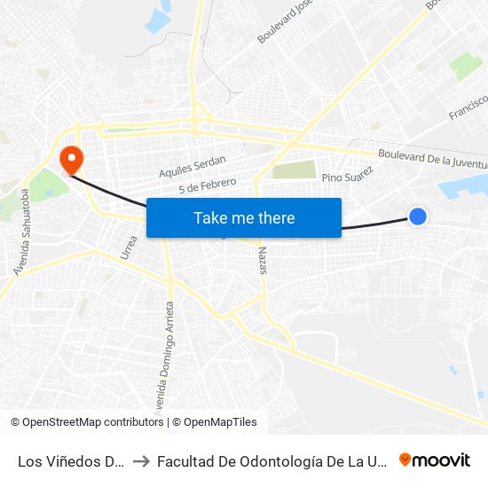 Los Viñedos Doroteo Arango, 306 to Facultad De Odontología De La Universidad Juárez Del Estado De Durango map