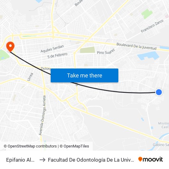 Epifanio Alanis Navar, 227 to Facultad De Odontología De La Universidad Juárez Del Estado De Durango map