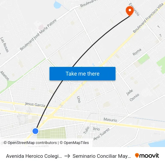 Avenida Heroico Colegio Militar, 208 to Seminario Conciliar Mayor De Durango map