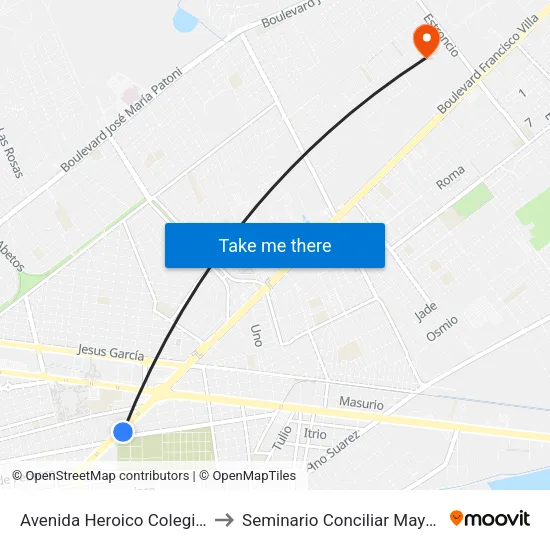 Avenida Heroico Colegio Militar, 118 to Seminario Conciliar Mayor De Durango map