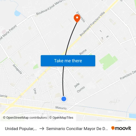 Unidad Popular, 200 to Seminario Conciliar Mayor De Durango map