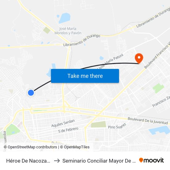 Héroe De Nacozari, 701 to Seminario Conciliar Mayor De Durango map