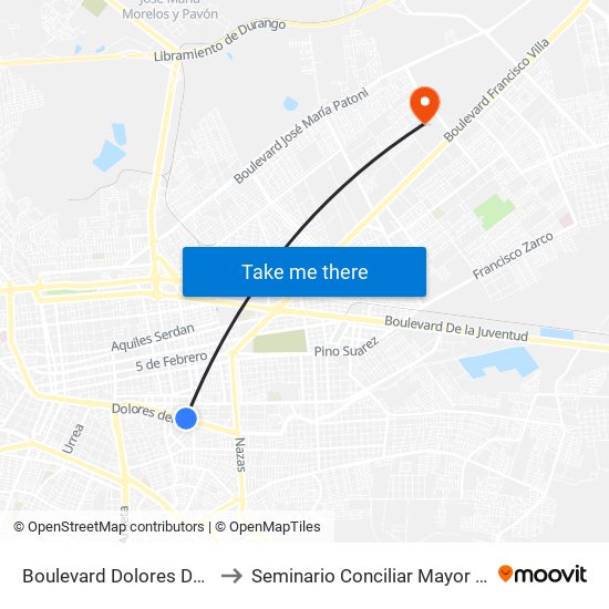 Boulevard Dolores Del Río, 815 to Seminario Conciliar Mayor De Durango map