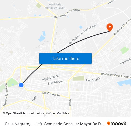 Calle Negrete, 1313 to Seminario Conciliar Mayor De Durango map