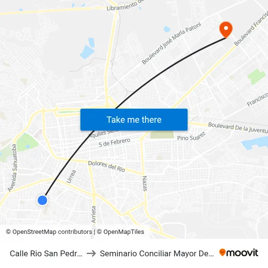 Calle Rio San Pedro, 215 to Seminario Conciliar Mayor De Durango map