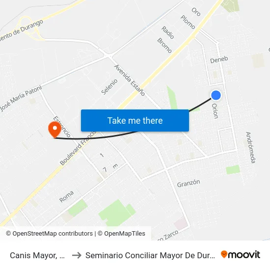 Canis Mayor, 116 to Seminario Conciliar Mayor De Durango map