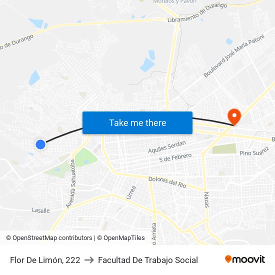 Flor De Limón, 222 to Facultad De Trabajo Social map