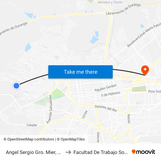 Angel Sergio Gro. Mier, 100 to Facultad De Trabajo Social map