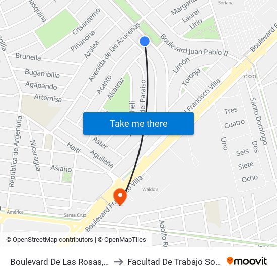 Boulevard De Las Rosas, 35 to Facultad De Trabajo Social map