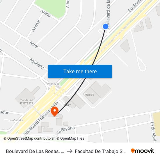 Boulevard De Las Rosas, 156 to Facultad De Trabajo Social map