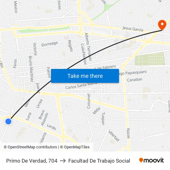 Primo De Verdad, 704 to Facultad De Trabajo Social map