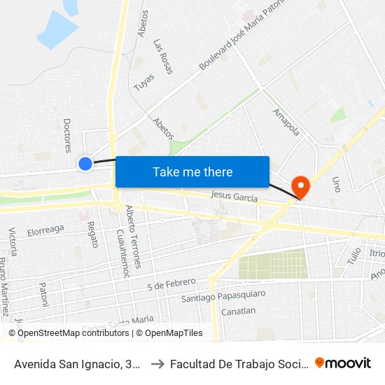 Avenida San Ignacio, 312 to Facultad De Trabajo Social map