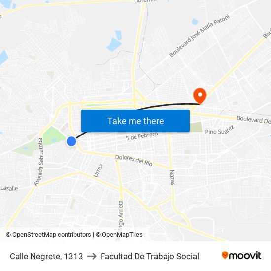 Calle Negrete, 1313 to Facultad De Trabajo Social map