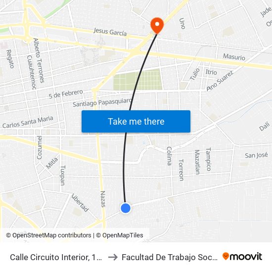 Calle Circuito Interior, 100 to Facultad De Trabajo Social map