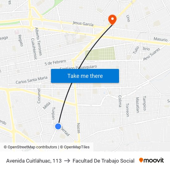 Avenida Cuitláhuac, 113 to Facultad De Trabajo Social map