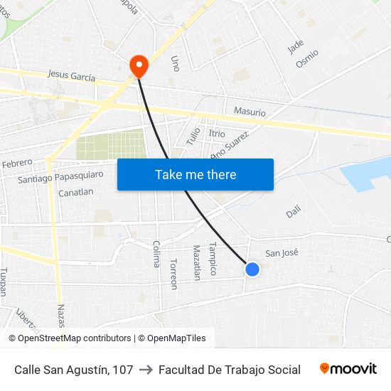 Calle San Agustín, 107 to Facultad De Trabajo Social map