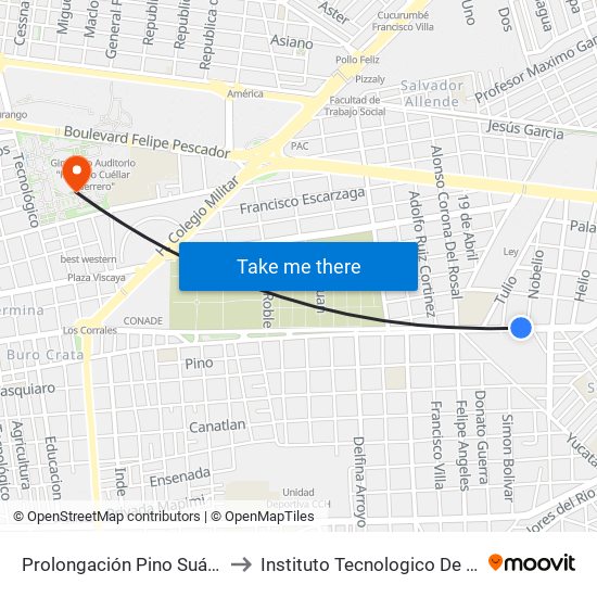 Prolongación Pino Suárez, 104 to Instituto Tecnologico De Durango map