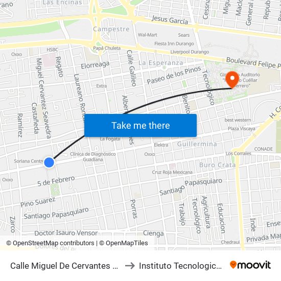 Calle Miguel De Cervantes Saavedra, 213 D to Instituto Tecnologico De Durango map