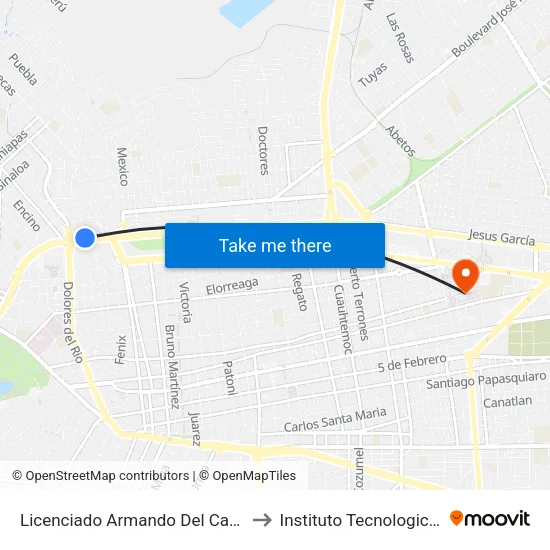 Licenciado Armando Del Castillo Franco, 1244 to Instituto Tecnologico De Durango map