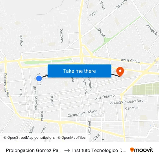 Prolongación Gómez Palacio, 502 to Instituto Tecnologico De Durango map