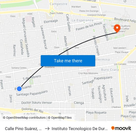 Calle Pino Suárez, 206 to Instituto Tecnologico De Durango map