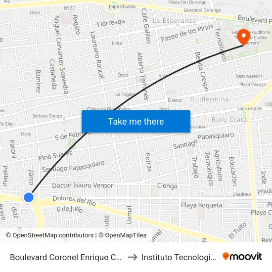 Boulevard Coronel Enrique Carrola Antuna, 1135c to Instituto Tecnologico De Durango map