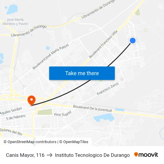 Canis Mayor, 116 to Instituto Tecnologico De Durango map