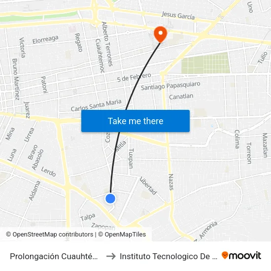 Prolongación Cuauhtémoc, 522 to Instituto Tecnologico De Durango map