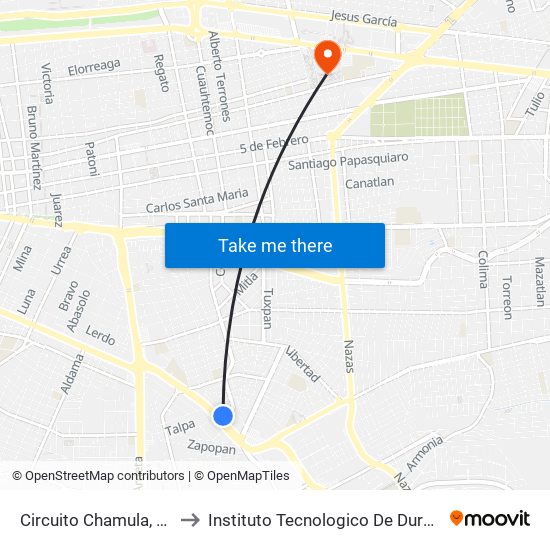 Circuito Chamula, 401 to Instituto Tecnologico De Durango map