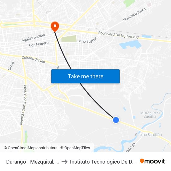 Durango - Mezquital, 2177 to Instituto Tecnologico De Durango map