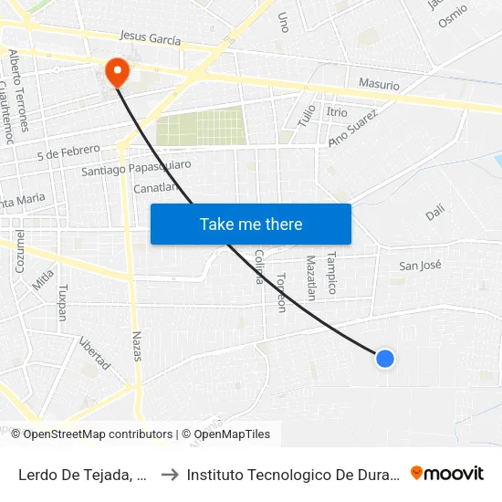 Lerdo De Tejada, 113 to Instituto Tecnologico De Durango map