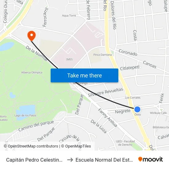 Capitán Pedro Celestino Negrete 1219 to Escuela Normal Del Estado De Durango map