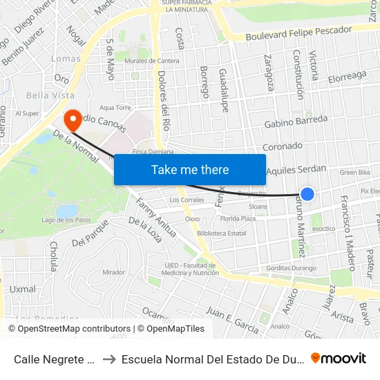 Calle Negrete 701 to Escuela Normal Del Estado De Durango map