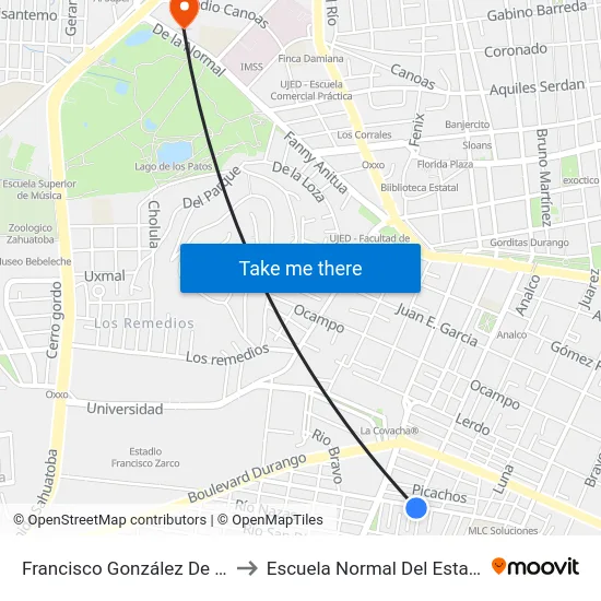 Francisco González De La Vega, 620a to Escuela Normal Del Estado De Durango map