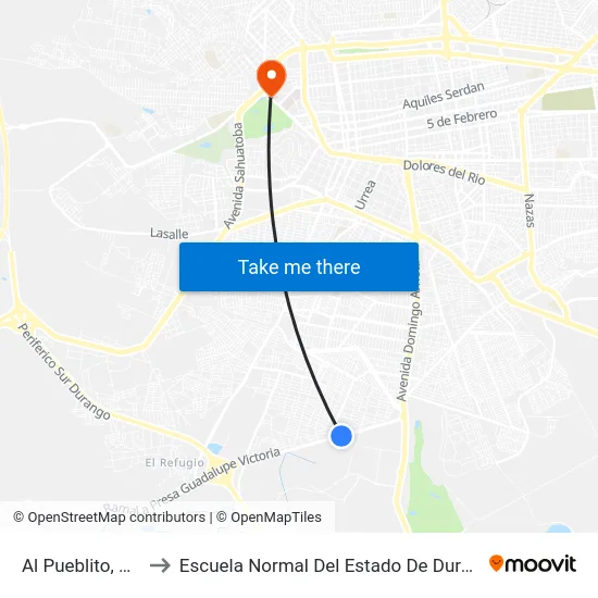 Al Pueblito, 405 to Escuela Normal Del Estado De Durango map