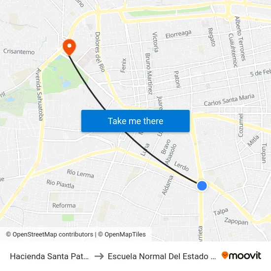 Hacienda Santa Patricia, 105 to Escuela Normal Del Estado De Durango map