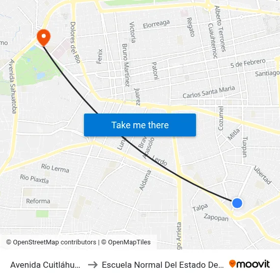 Avenida Cuitláhuac 444 to Escuela Normal Del Estado De Durango map