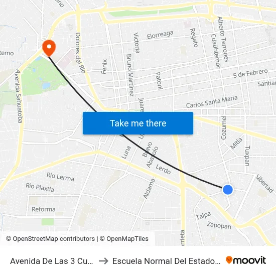 Avenida De Las 3 Culturas 498 to Escuela Normal Del Estado De Durango map