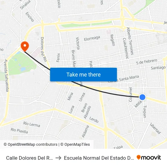 Calle Dolores Del Río 1004 to Escuela Normal Del Estado De Durango map